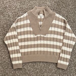A New Day Beige and Cream Striped Knit Quarter Zip Sweater L
